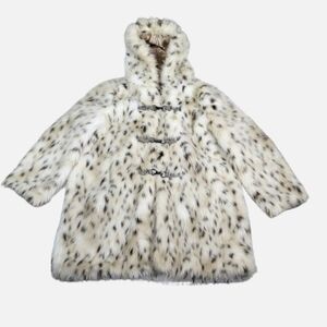 Fabulous Furs by Donna Salyers Snowleo Faux Fur Leopard Print Hooded Jacket